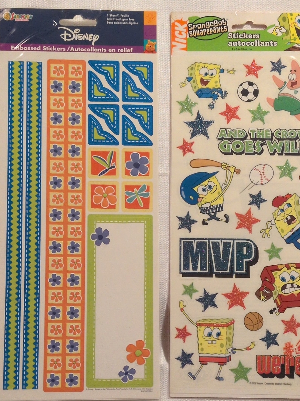 Disney Floral & Border Embossed Sticker Set - Orange, Blue & Green